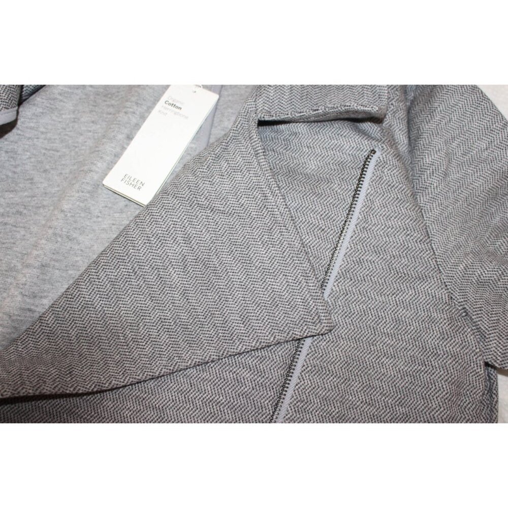 New w/Tags - Eileen Fisher Organic Cotton Herringbone Moto Jacket, Moon, Med - Picture 7 of 13